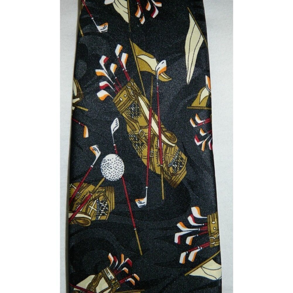 STEVEN HARRIS Black Golf Golfing Men's Polyester Neck Tie